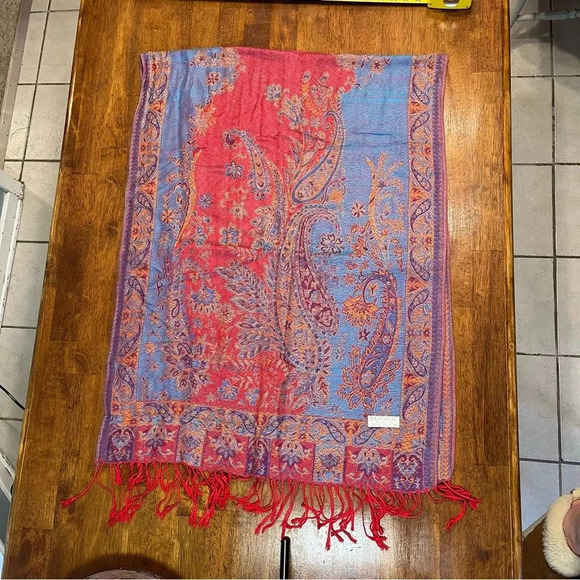 Accessories - Pashmina Scarf 100% Cashmere purple red blue paisley beautiful